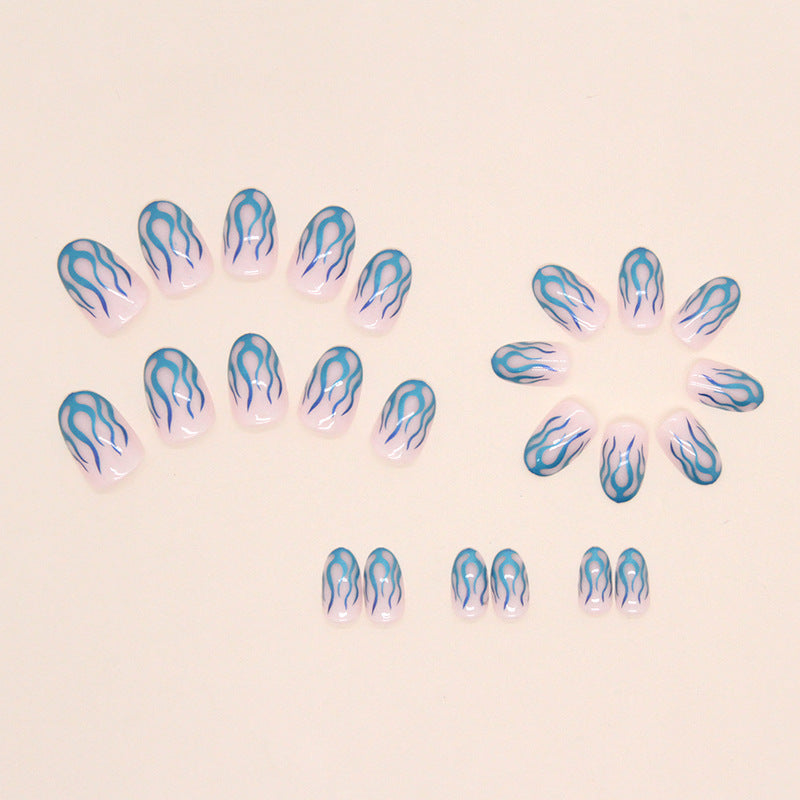 Wholesale Blue Green Gradient Aurora Flame Round Toe Short Nail Stickers
